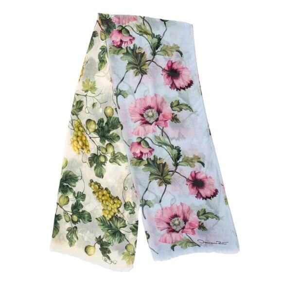 Oscar de la Renta Accessories - Oscar De La Renta Poppies & Grapes Modal Cashmere Scarf Sage Yellow